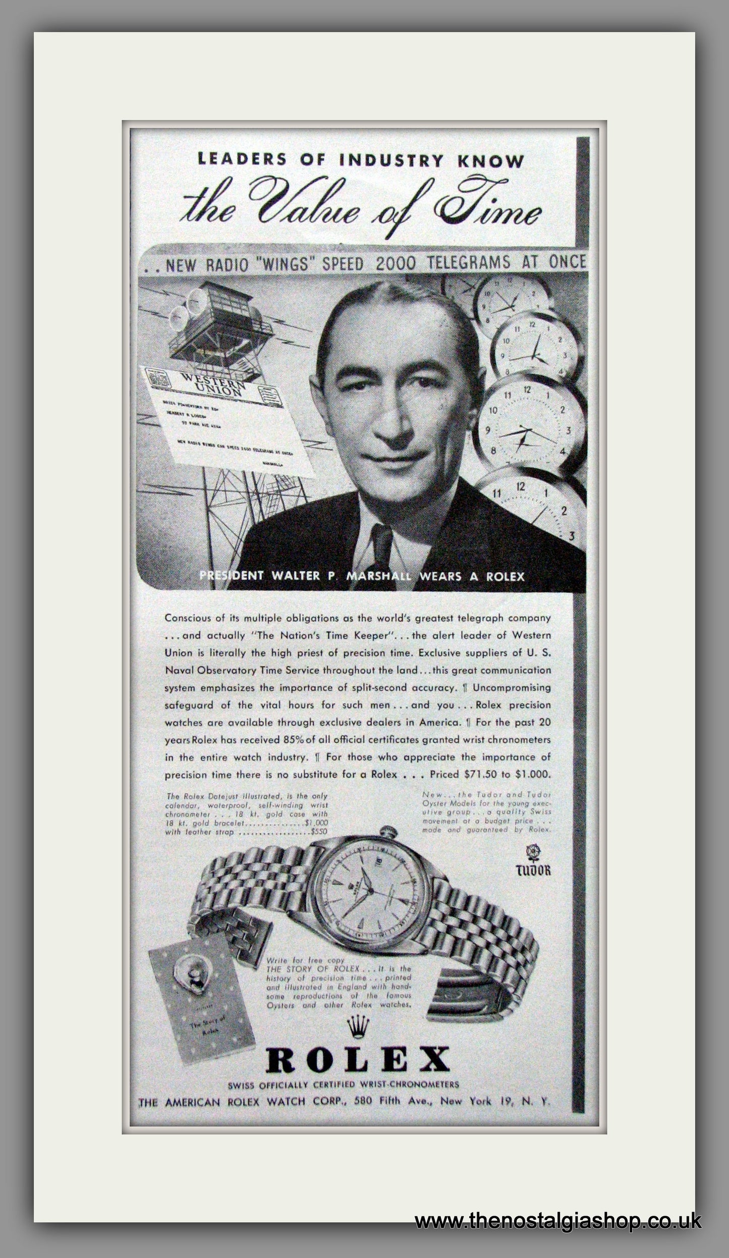 Rolex Watches, The Value of Time. Set of 3 Original Adverts 1949 (ref AD51711)