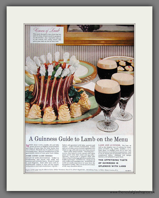 Guinness with Lamb On The Menu. 1958 Original Advert  (ref AD56341)