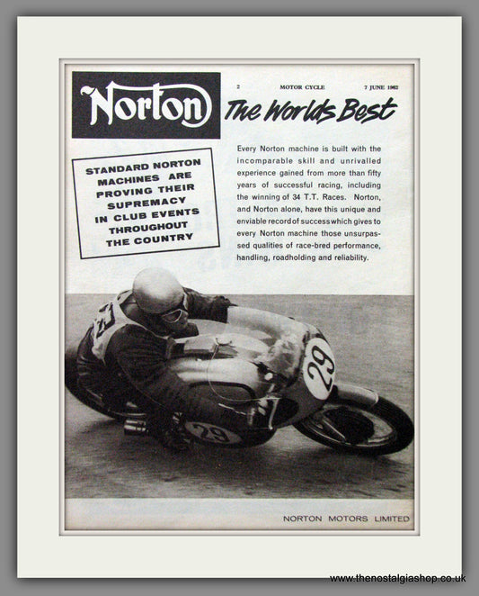 Norton. The Worlds Best. Original Advert 1962  (ref AD51954)