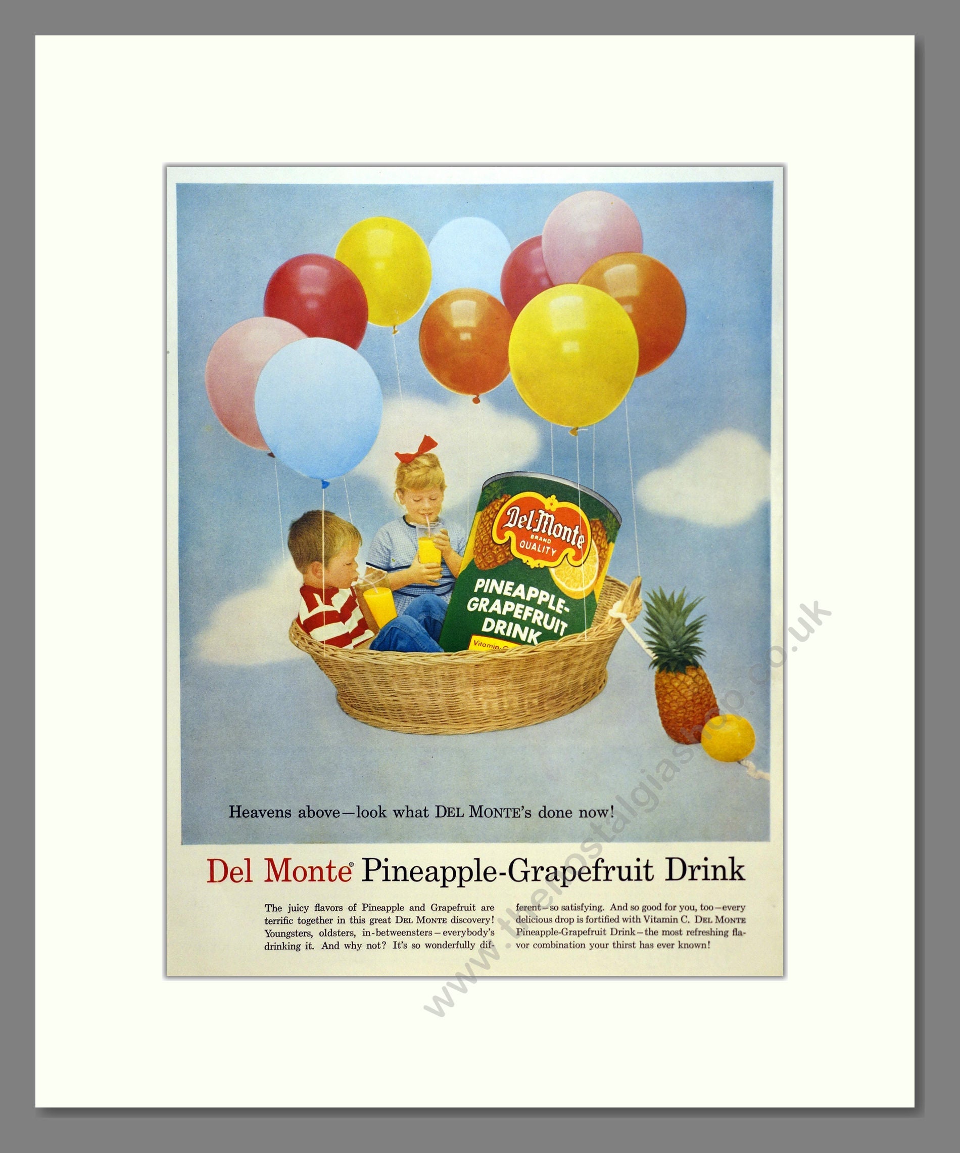 Del Monte Pineapple Grapefruit Drink. Vintage Advert 1957 (ref AD301460)