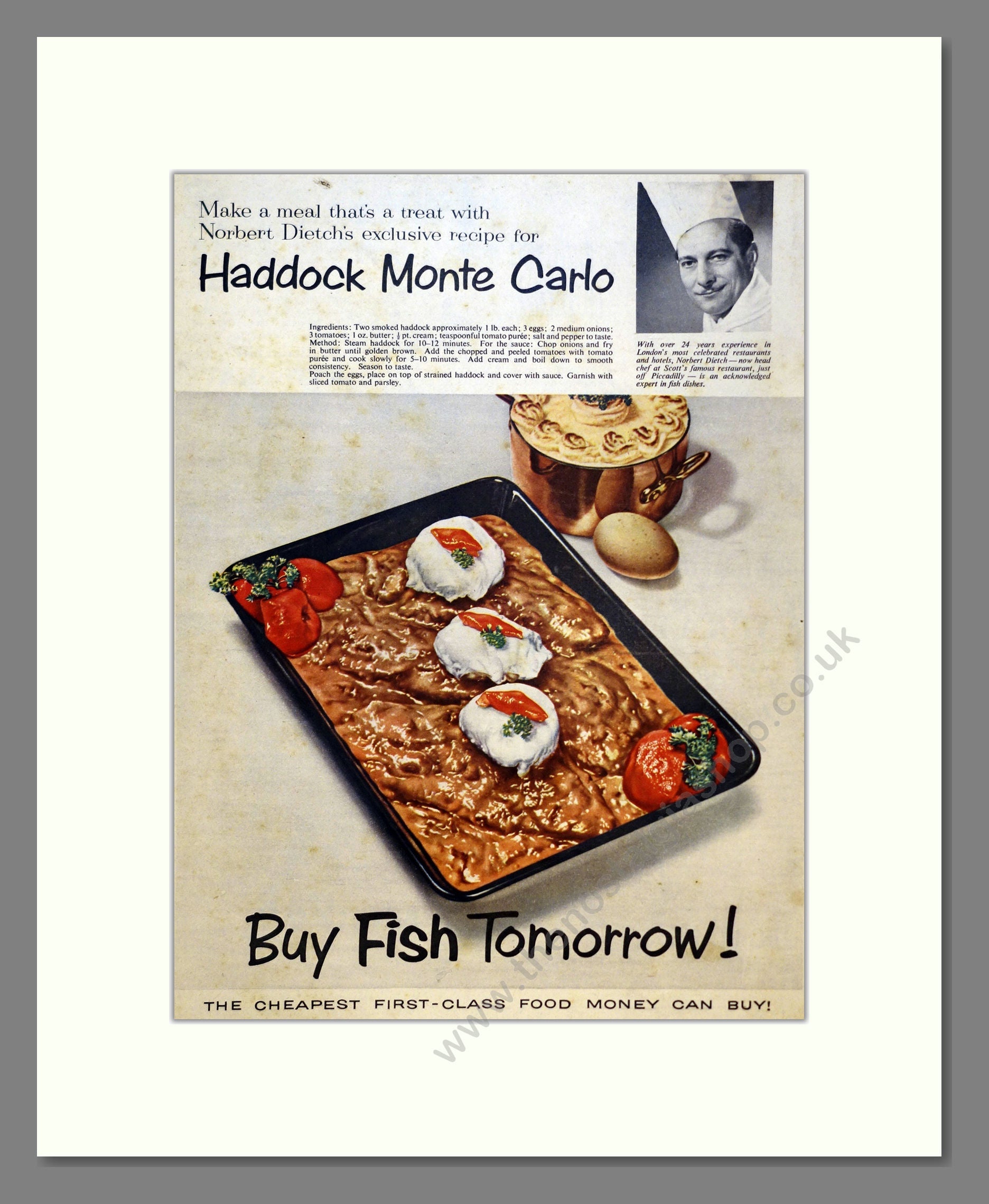 Fish - Haddock Monte Carlo. Vintage Advert 1956 (ref AD301471)