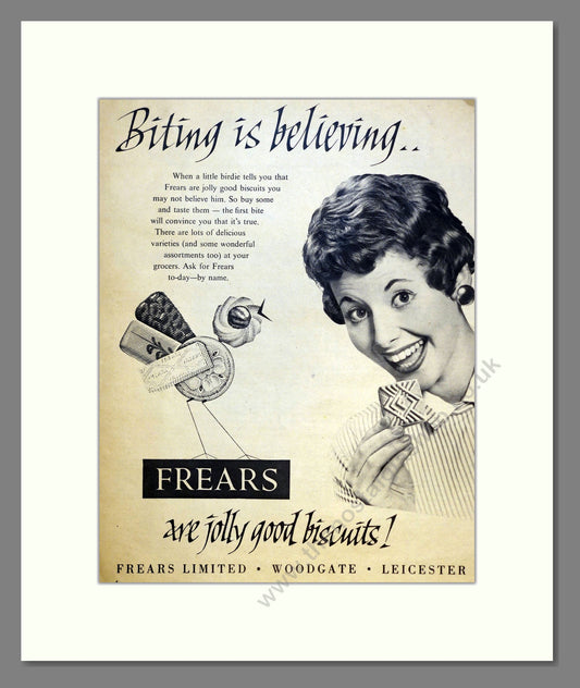 Frears Biscuits. Vintage Advert 1958 (ref AD301493)