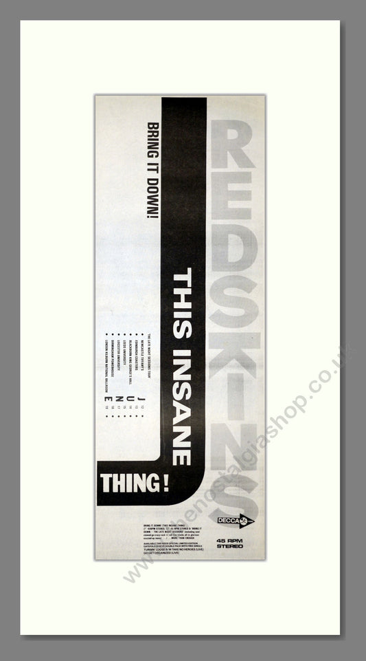 Redskins - This Insane Thing. Vintage Advert 1985 (ref AD201102)