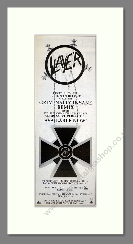 Slayer - Criminally Insane Remix. Vintage Advert 1987 (ref AD201148)