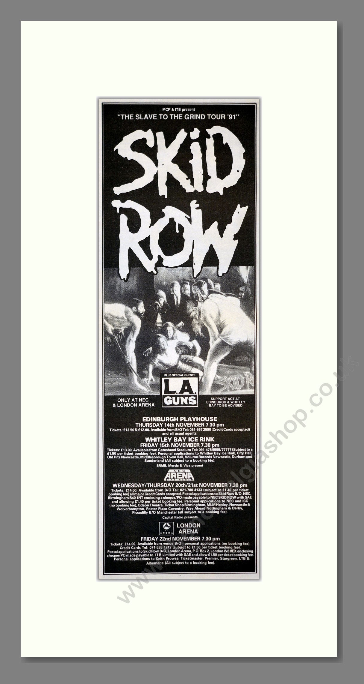 Skid Row - Slave To The Grind Tour. Vintage Advert 1991 (ref AD201155)