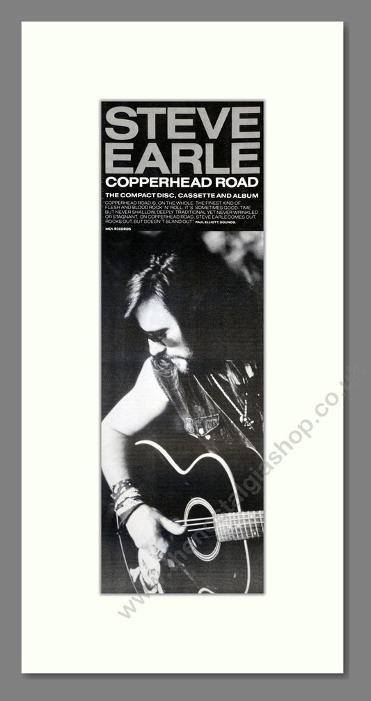 Steve Earle - Copperhead Road. Vintage Advert 1988 (ref AD201160)