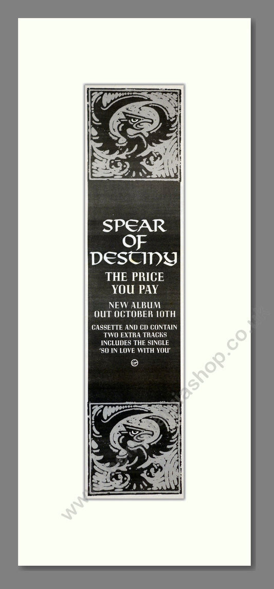 Spear Of Destiny - The Price You Pay. Vintage Advert 1988 (ref AD201161)