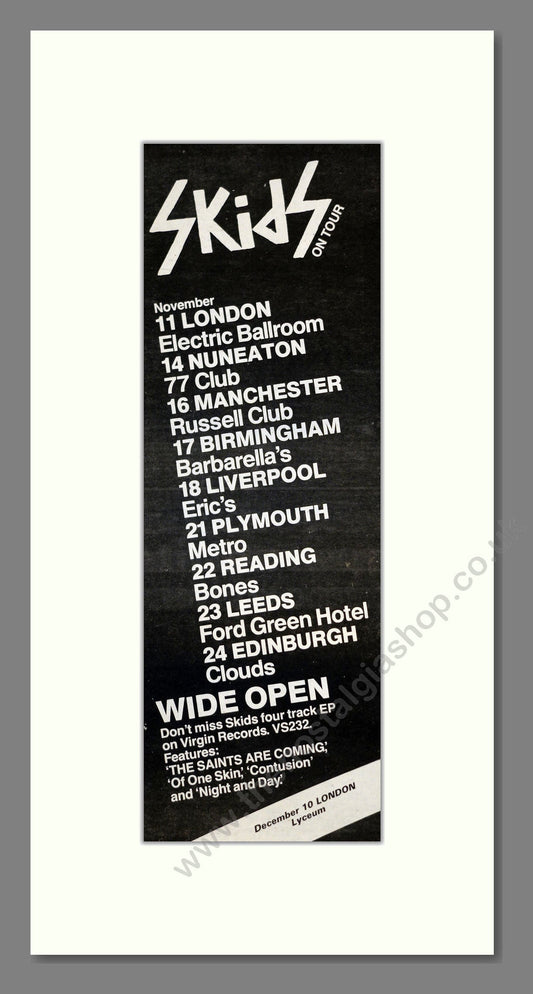 Skids - UK Tour. Vintage Advert 1978 (ref AD201187)