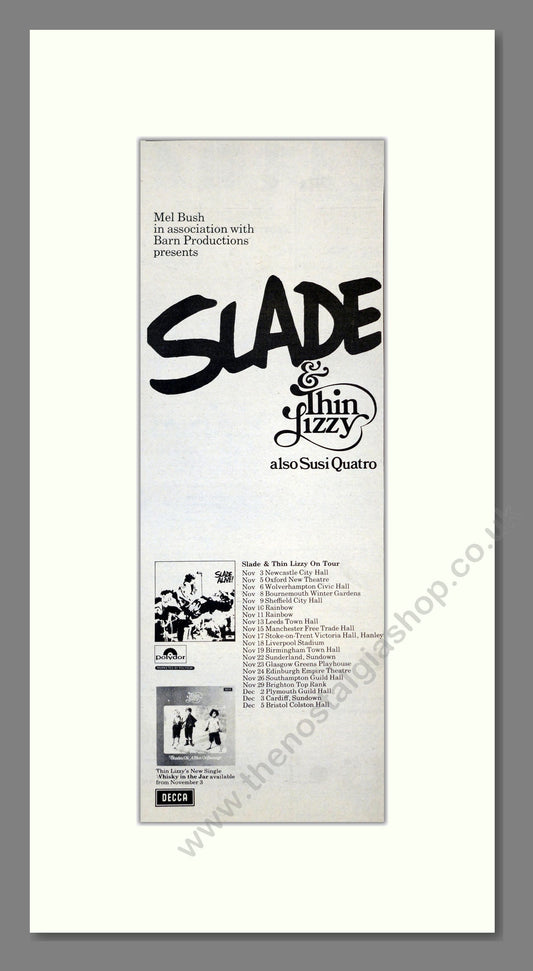 Slade / Thin Lizzy / Susi Quatro - UK Tour. Vintage Advert 1972 (ref AD201208)