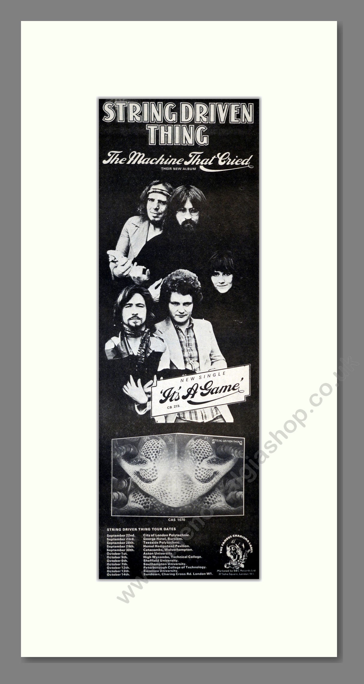 String Driven Thing - It's A Game (UK Tour). Vintage Advert 1973 (ref AD201219)