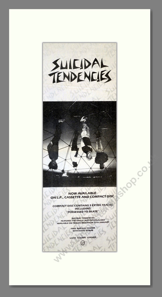 Suicidal Tendencies - Debut Album. Vintage Advert 1988 (ref AD201225)