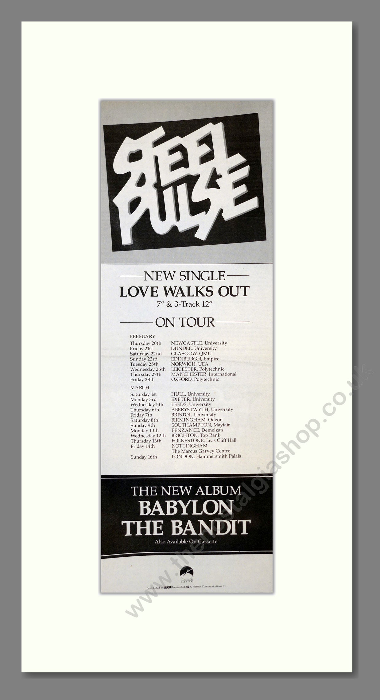 Steel Pulse - Love Walks Out. Vintage Advert 1986 (ref AD201250)