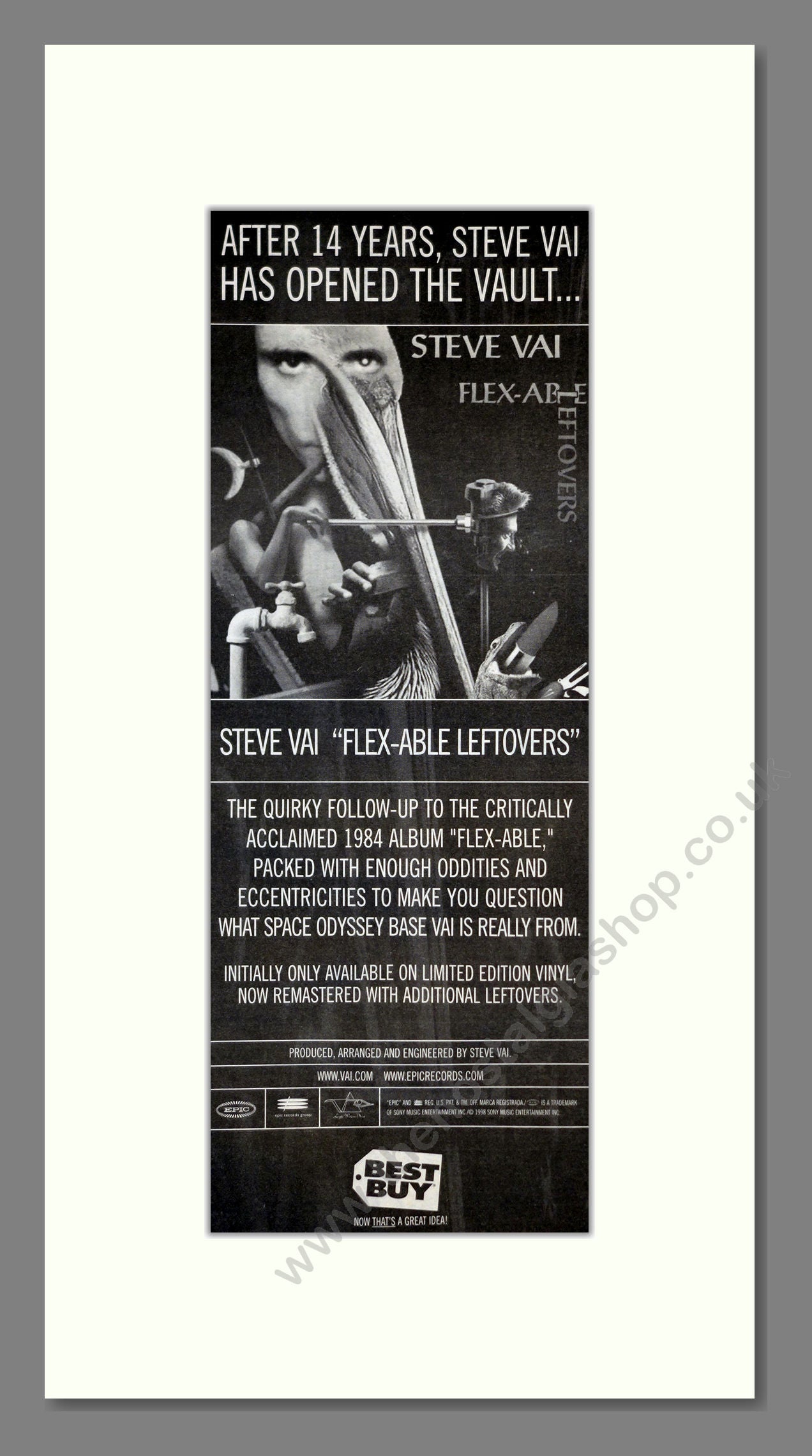 Steve Vai - Flex-Able Leftovers. Vintage Advert 1998 (ref AD201254)