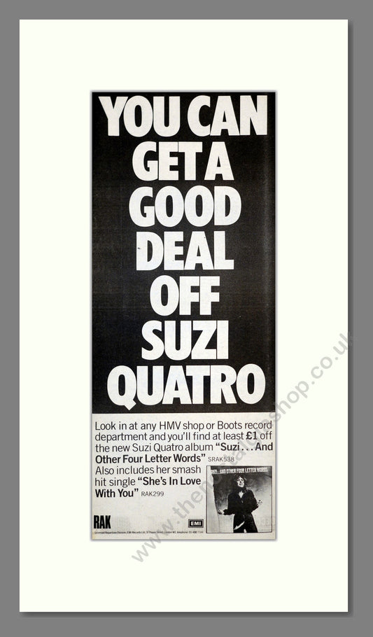 Suzi Quatro - Suzi And Other Four Letter Words. Vintage Advert 1979 (ref AD201255)