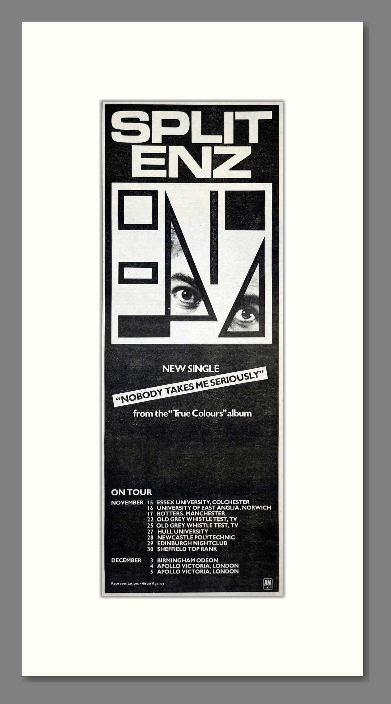 Split Enz - Nobody Takes Me Seriously. Vintage Advert 1980 (ref AD201259)