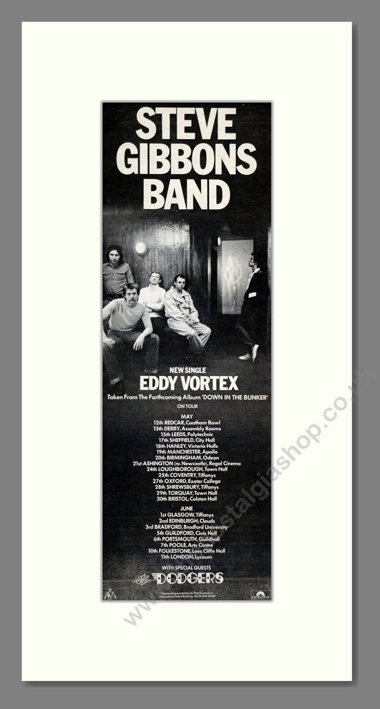 Steve Gibbons Band - Eddie Vortex (UK Tour). Vintage Advert 1978 (ref AD201270)