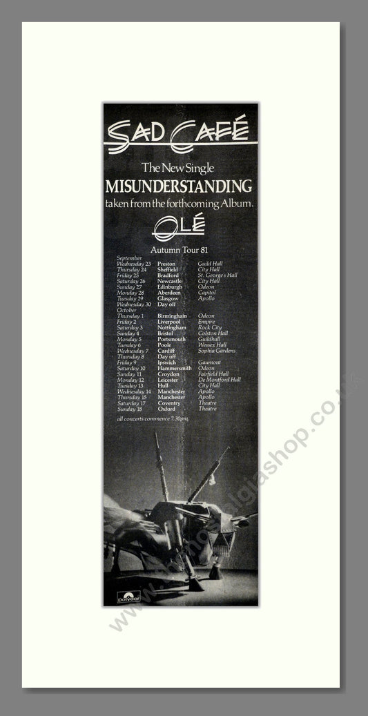 Sad Café - Misunderstanding (UK Tour). Vintage Advert 1981 (ref AD201274)