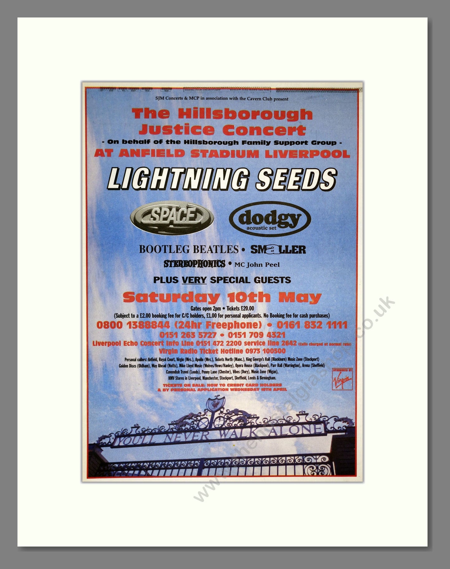 Hillsborough Justice Concert - Line Up. Vintage Advert 1997 (ref AD17246)