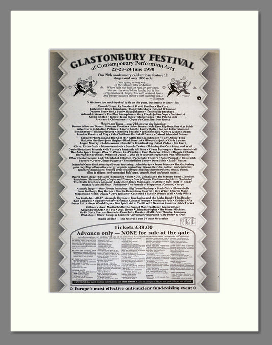 Glastonbury Festival - Line Up. Vintage Advert 1990 (ref AD17251)