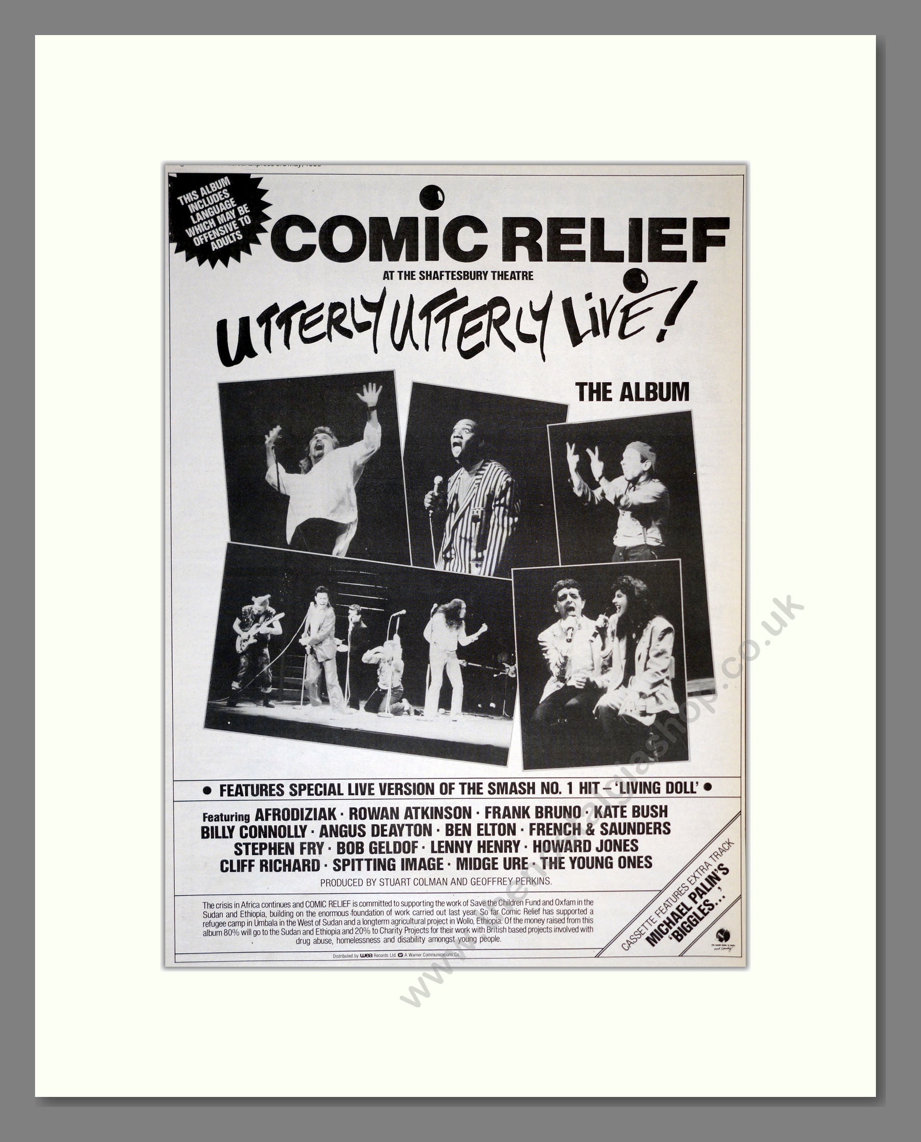 Comic Relief  - Utterly Utterly Live Album. Vintage Advert 1986 (ref AD17254)