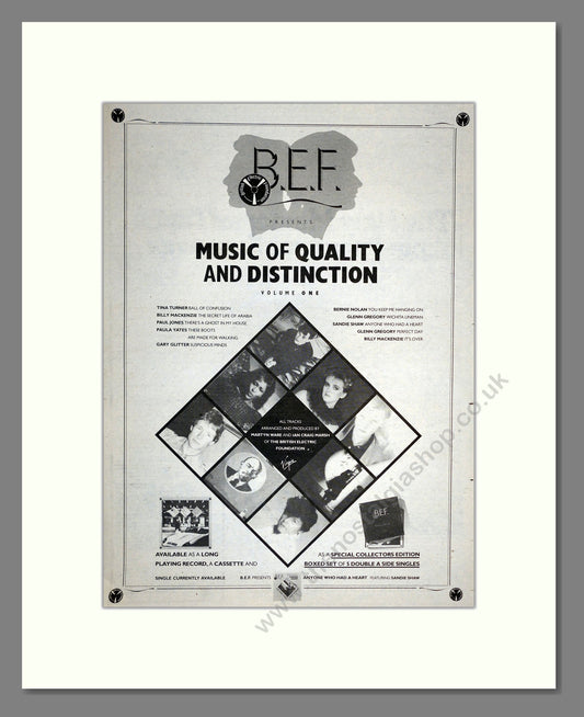 B.E.F - Music Of Quality And Distinction Vol 1. Vintage Advert 1982 (ref AD17255)