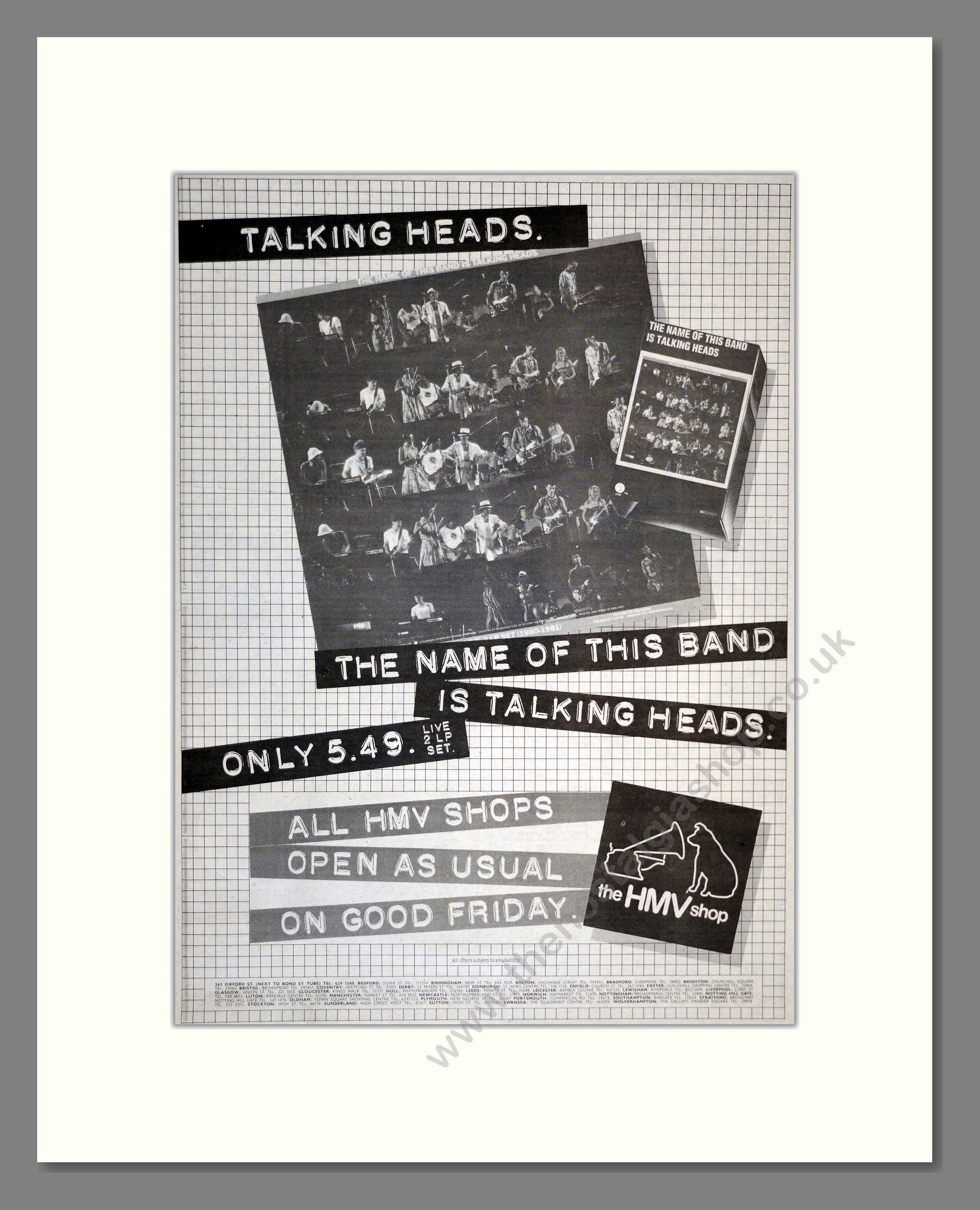 Talking Heads - The Name Of This Band Is Talking Heads (Live). Vintage Advert 1982 (ref AD17256)