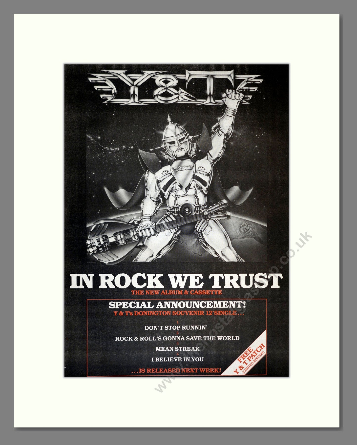 Y and T - In Rock We Trust. Vintage Advert 1984 (ref AD17274)