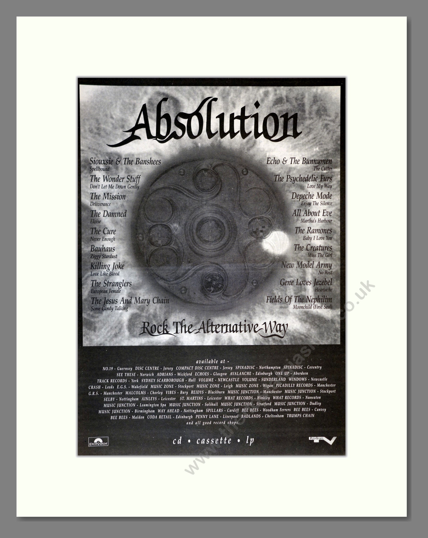 Various Artists - Absolution Alt Rock Compilation. Vintage Advert 1991 (ref AD17281)