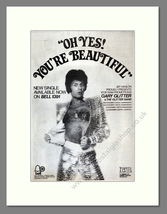 Gary Glitter - Oh Yes You're Beautiful. Vintage Advert 1974 (ref AD17286)