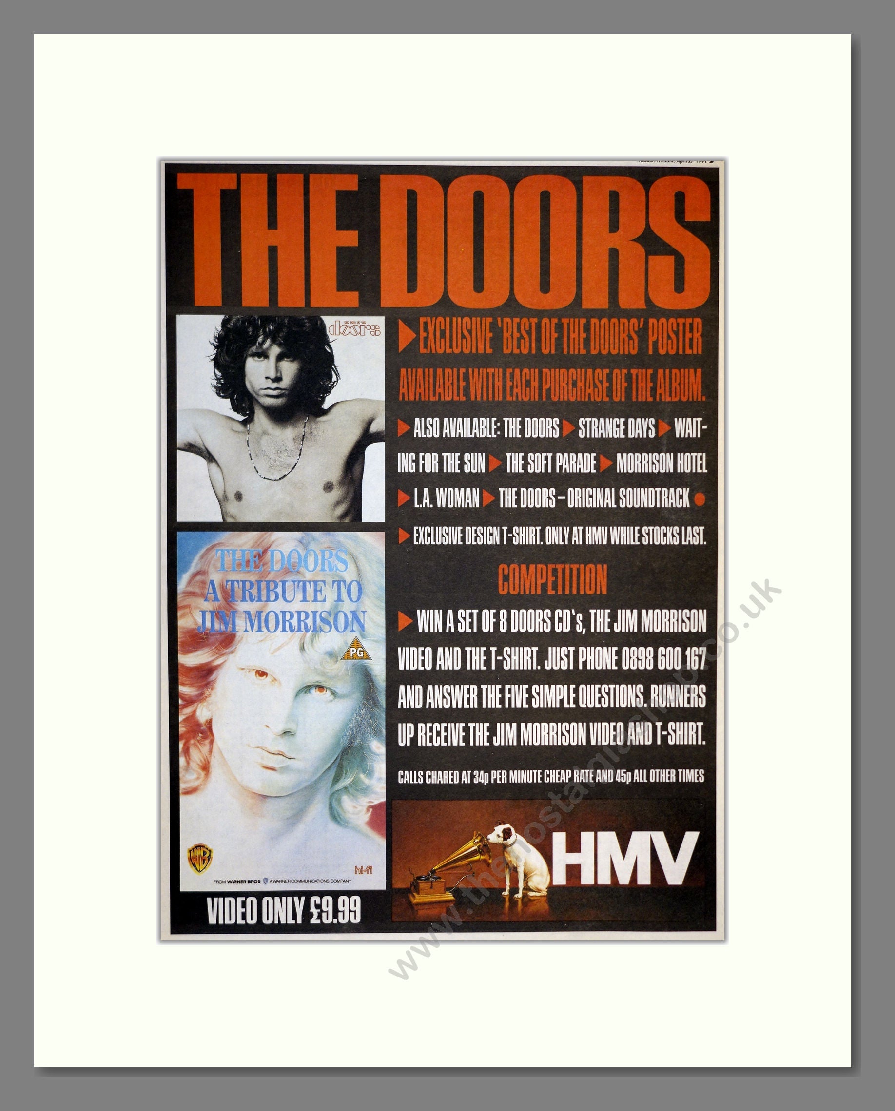 Doors (The) - Tribute to Jim Morrison. Vintage Advert 1991 (ref AD17313)