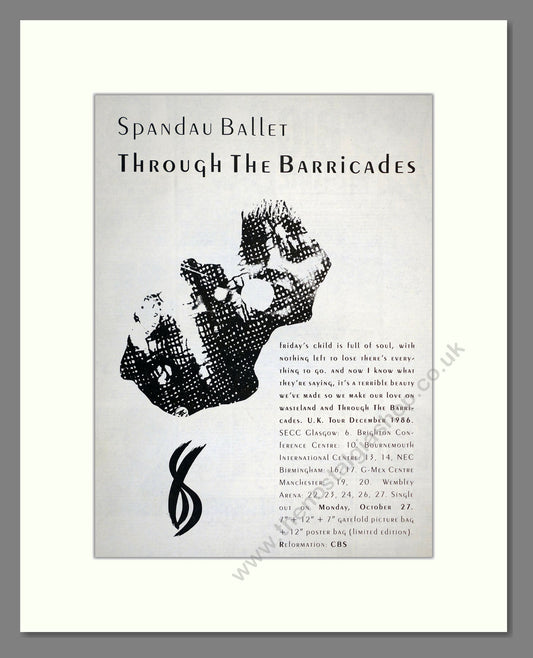 Spandau Ballet - Through The Barricades. Vintage Advert 1986 (ref AD17326)