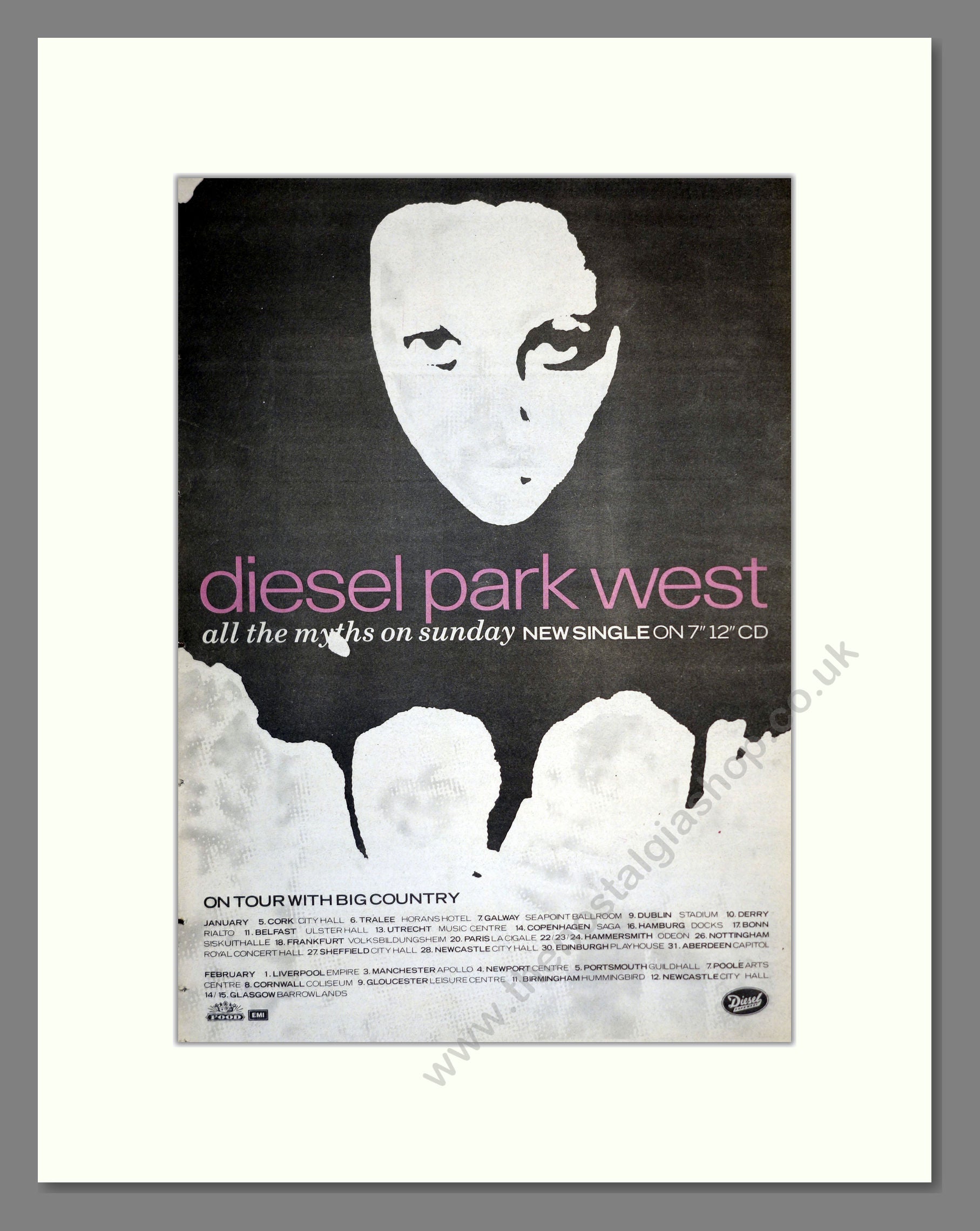 Diesel Park West - All The Myths On Sunday. Vintage Advert 1989 (ref AD17335)