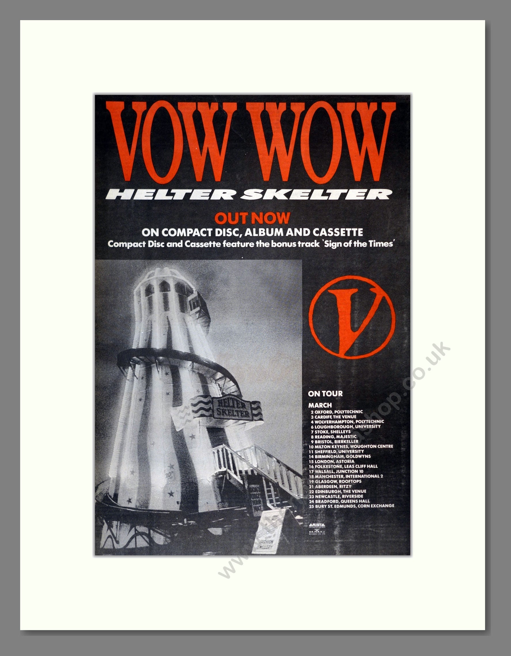 Vow Wow - Helter Skelter. Vintage Advert 1989 (ref AD17339)