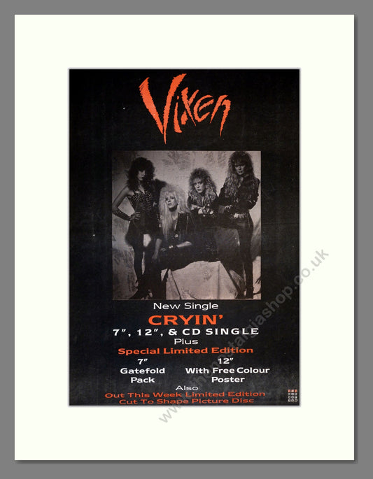 Vixen - Cryin. Vintage Advert 1989 (ref AD17340)