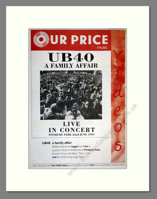 UB40 - A Family Affair (Live). Vintage Advert 1991 (ref AD17343)