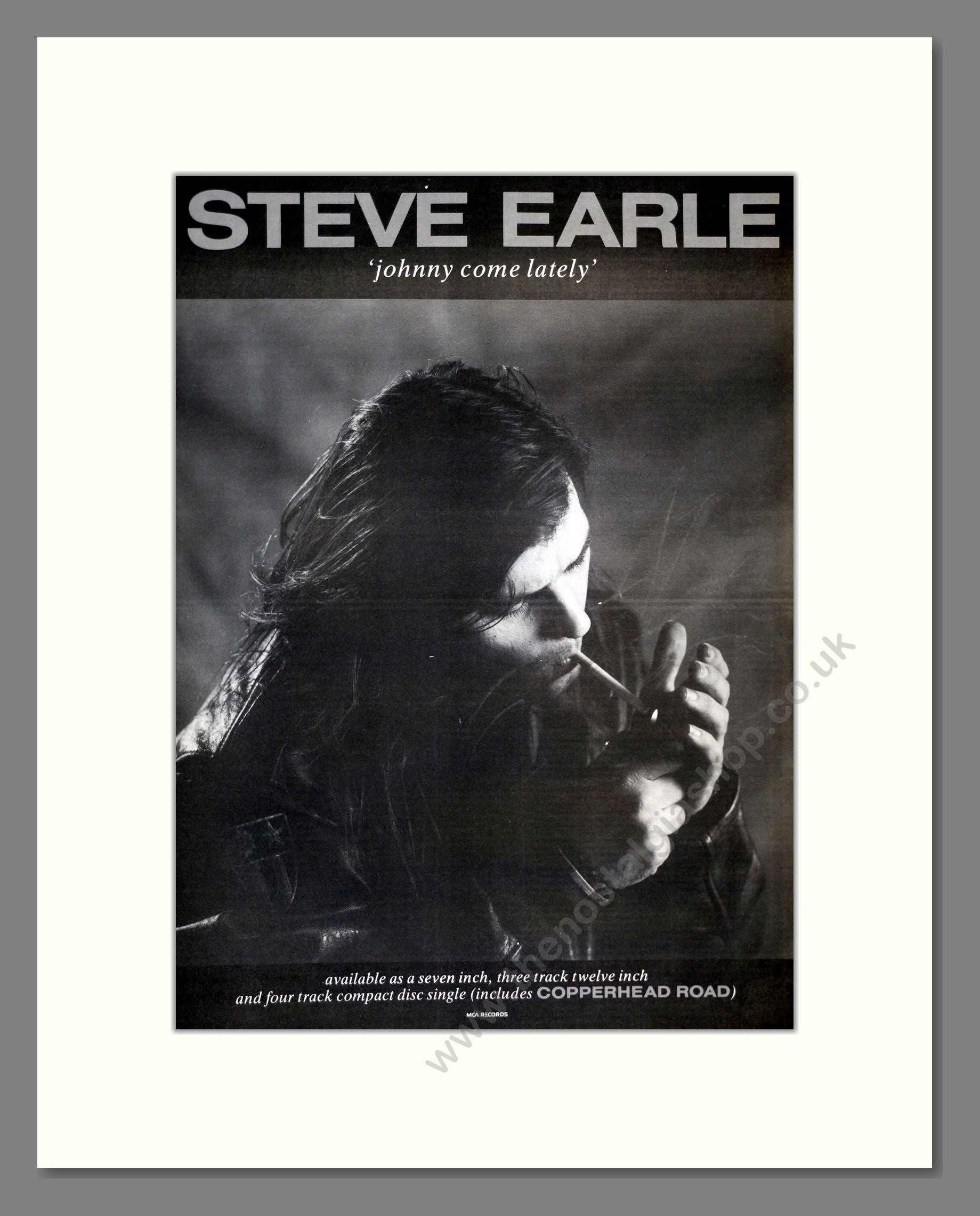 Steve Earle - Johnny Come Lately. Vintage Advert 1988 (ref AD17362)