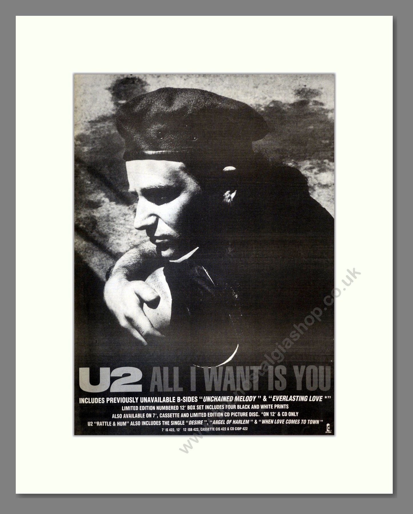 U2 - All I Want Is You. Vintage Advert 1989 (ref AD17377)