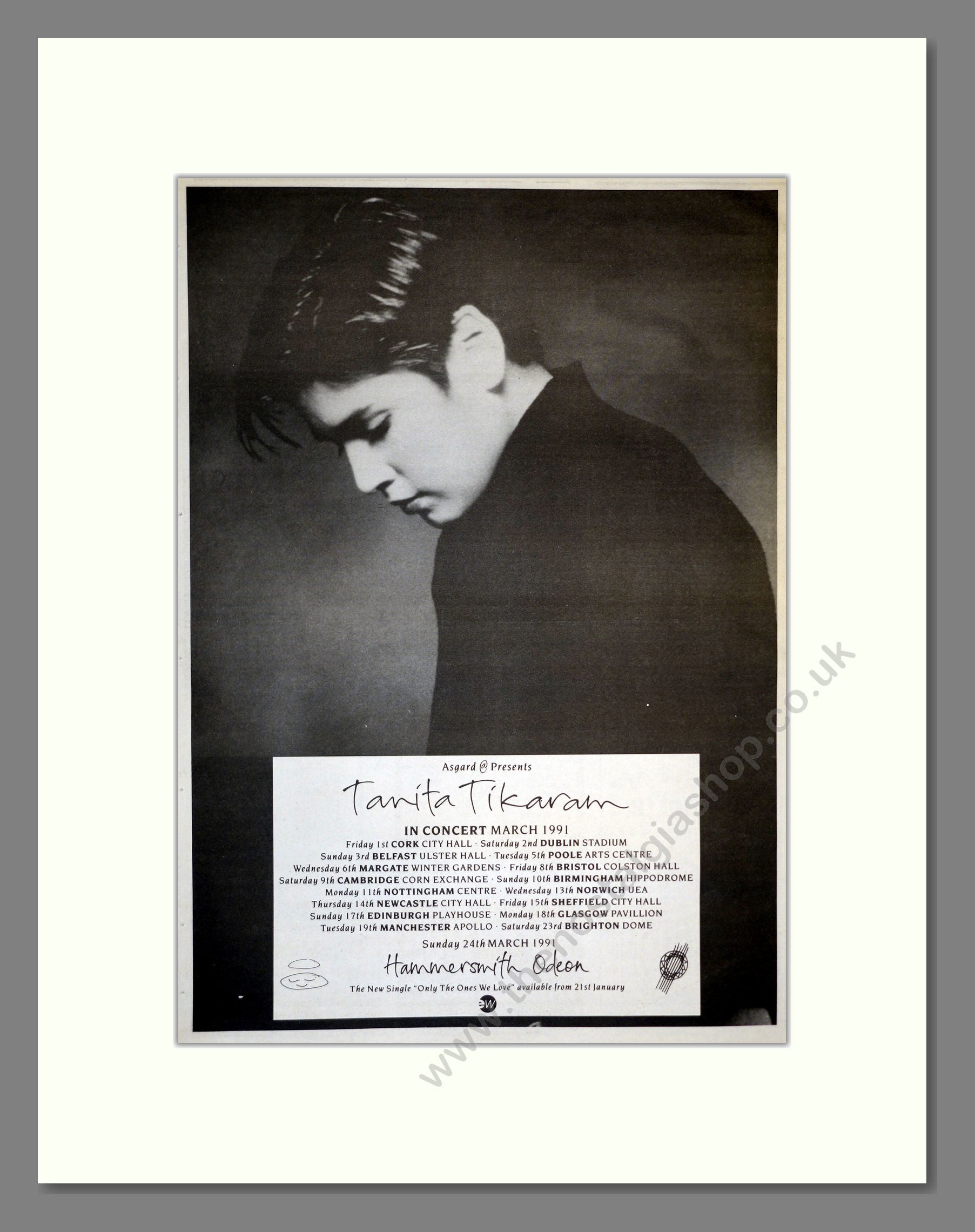 Tanita Tikaram - UK Tour. Vintage Advert 1991 (ref AD17400)