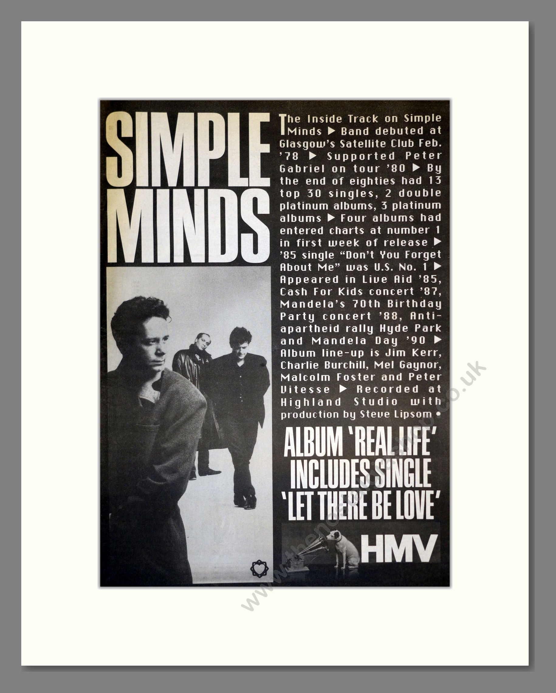 Simple Minds - Real Life. Vintage Advert 1991 (ref AD17408)