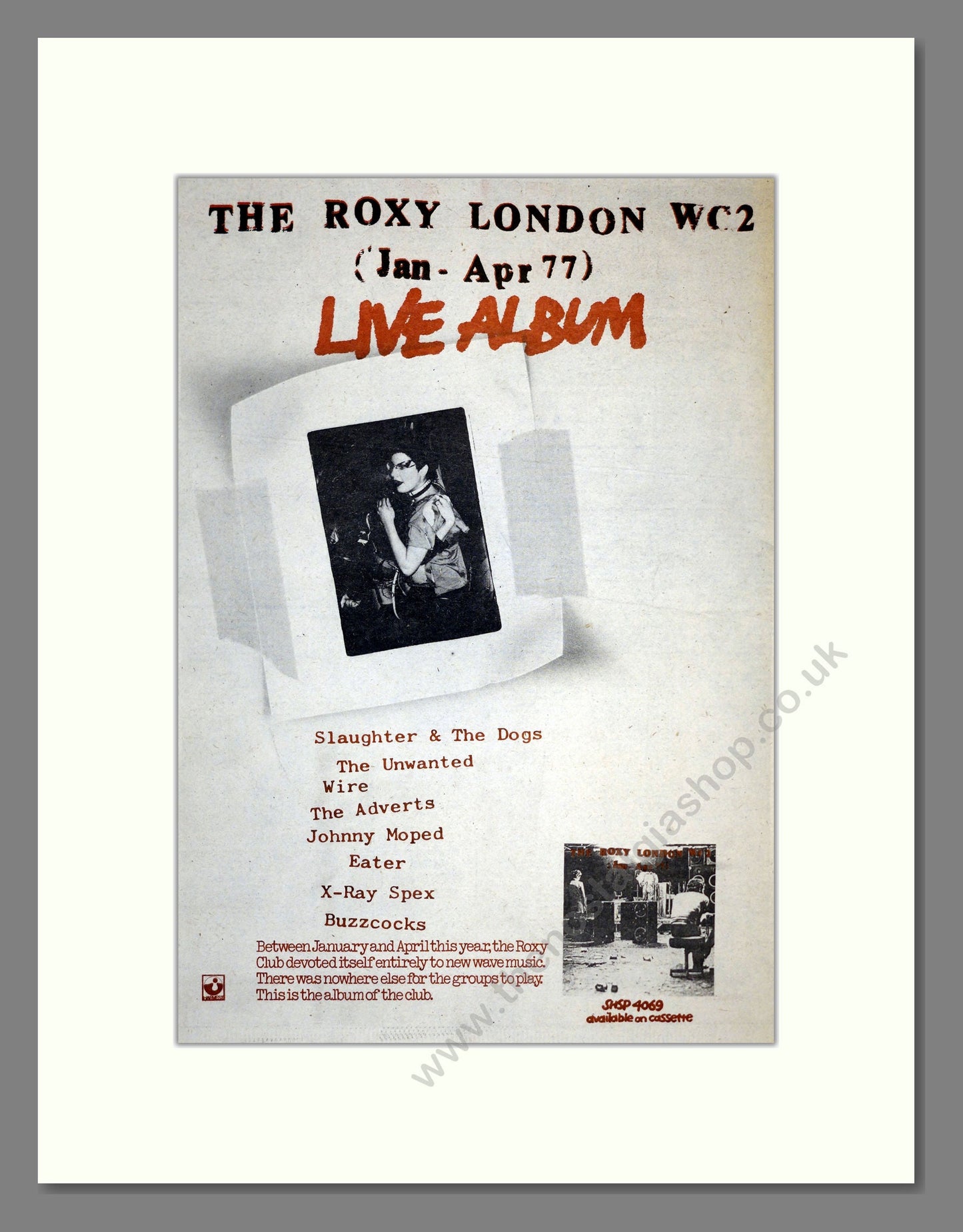 Various Artists - The Roxy London Live Album. Vintage Advert 1977 (ref AD17440)