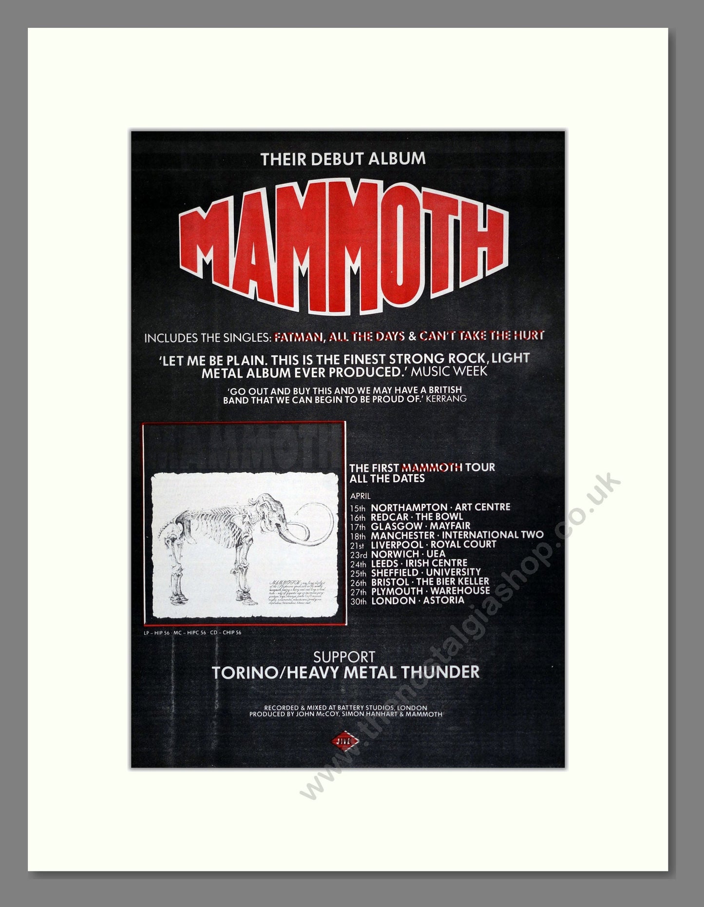 Mammoth - Debut Album. Vintage Advert 1989 (ref AD17452)