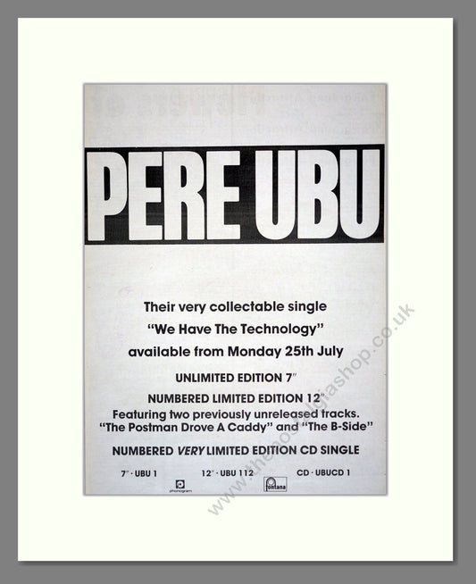 Pere Ubu - We Have The Technology. Vintage Advert 1988 (ref AD17454)