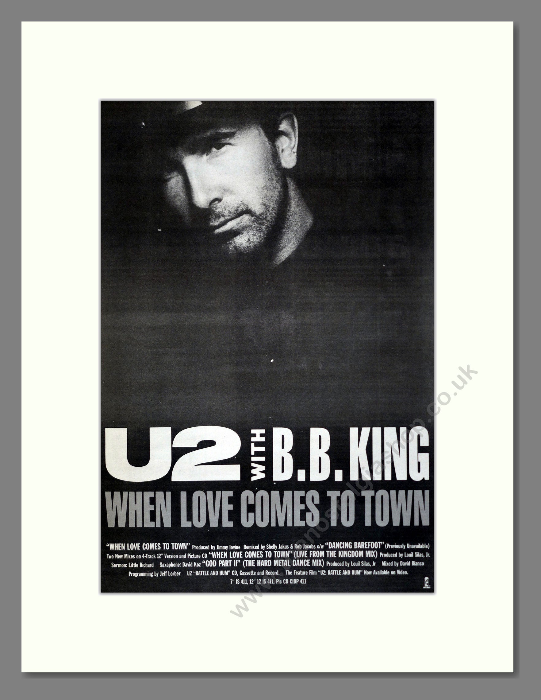 U2 / B.B. King - When Love Comes To Town. Vintage Advert 1989 (ref AD1 ...