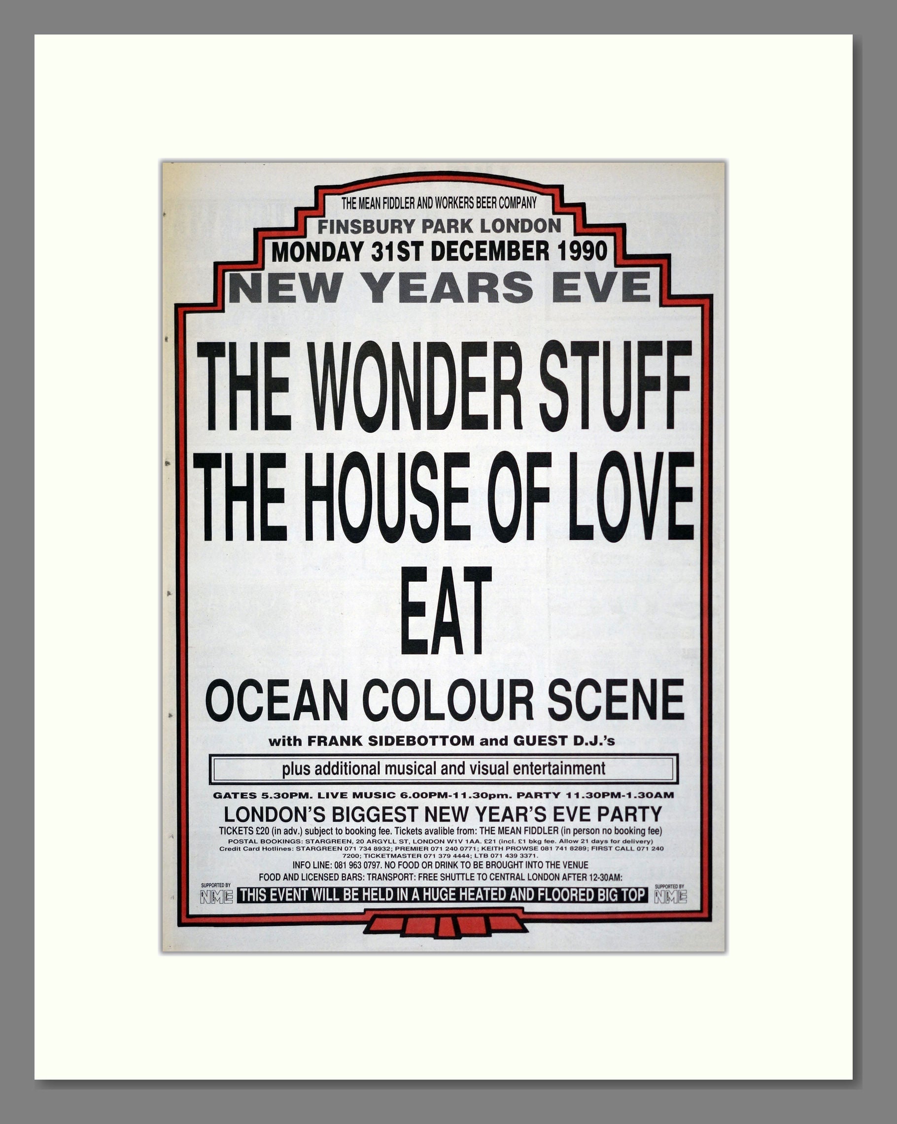 Wonder Stuff / House Of Love / Eat / Ocean Colour Scene - New Year Party Finsbury Park. Vintage Advert 1990 (ref AD17482)