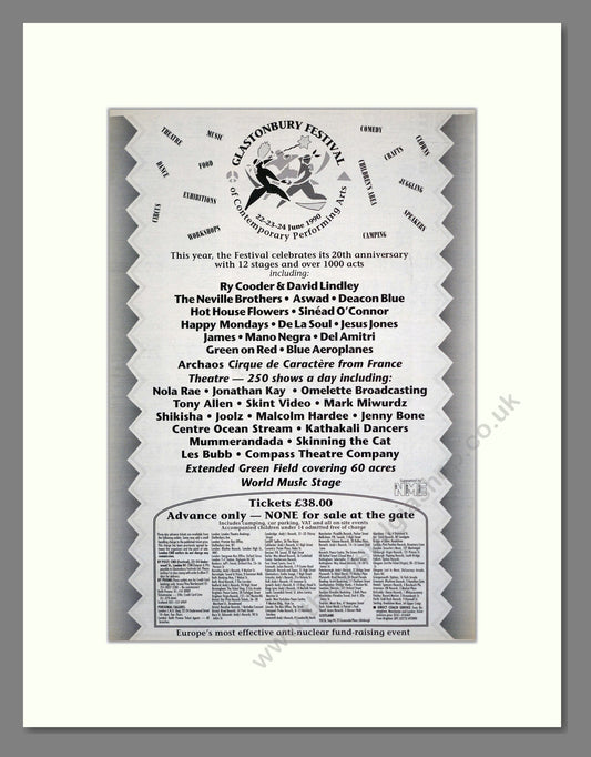 Glastonbury Festival - Line Up. Vintage Advert 1990 (ref AD17484)