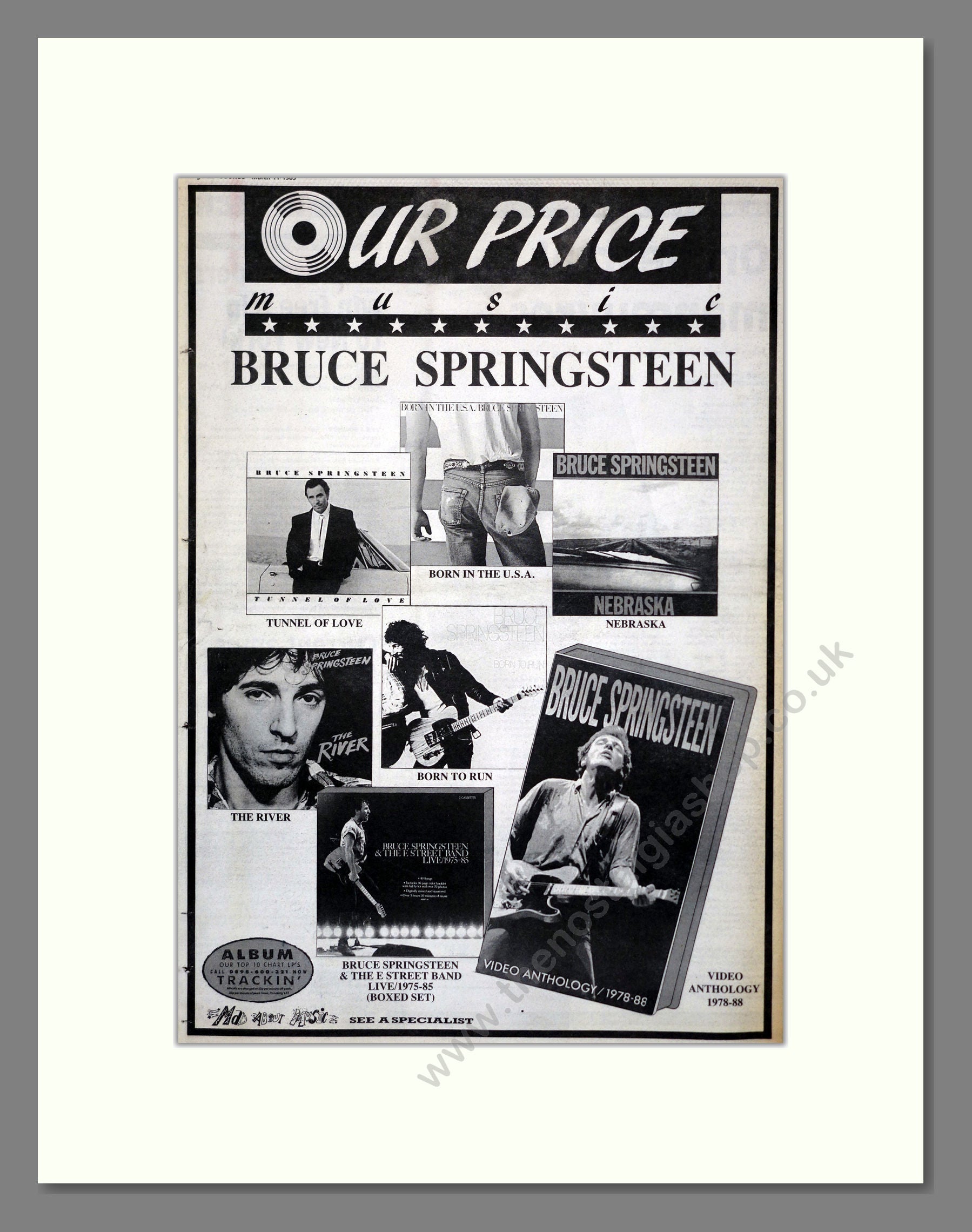 Bruce Springsteen - Various Albums. Vintage Advert 1989 (ref AD17487)