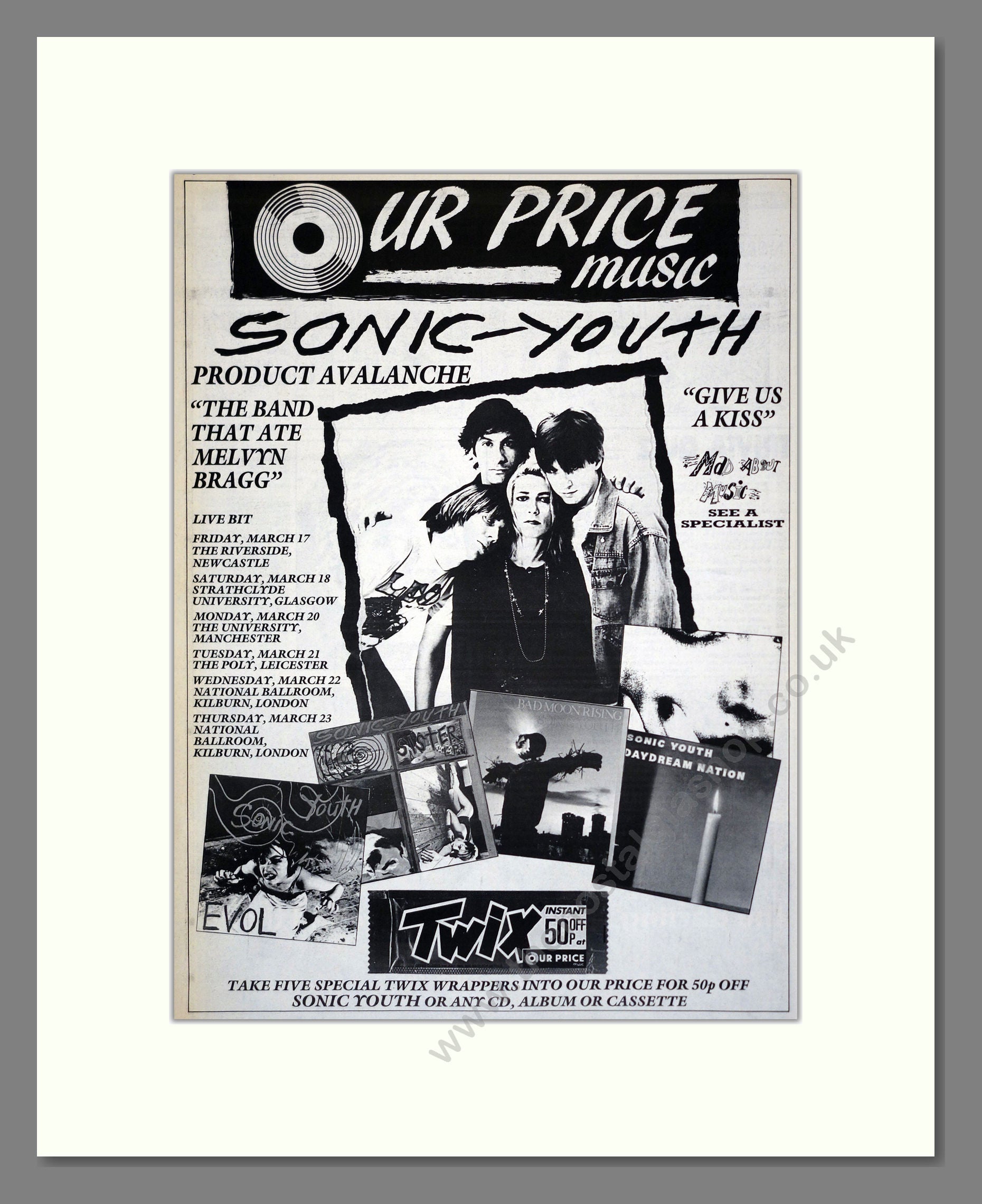 Sonic Youth - Various Albums. Vintage Advert 1989 (ref AD17489)