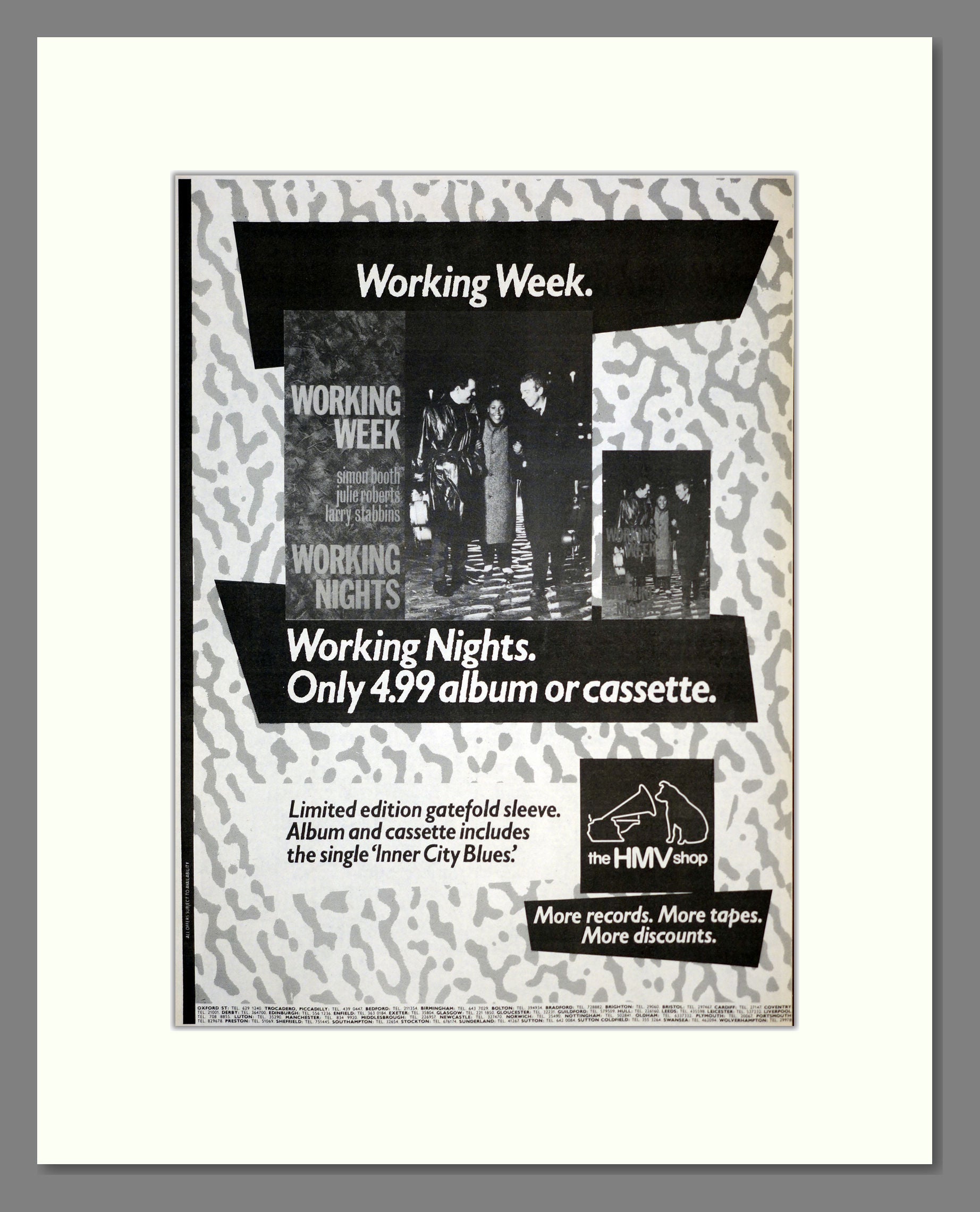 Working Week - Working Nights. Vintage Advert 1985 (ref AD17510)