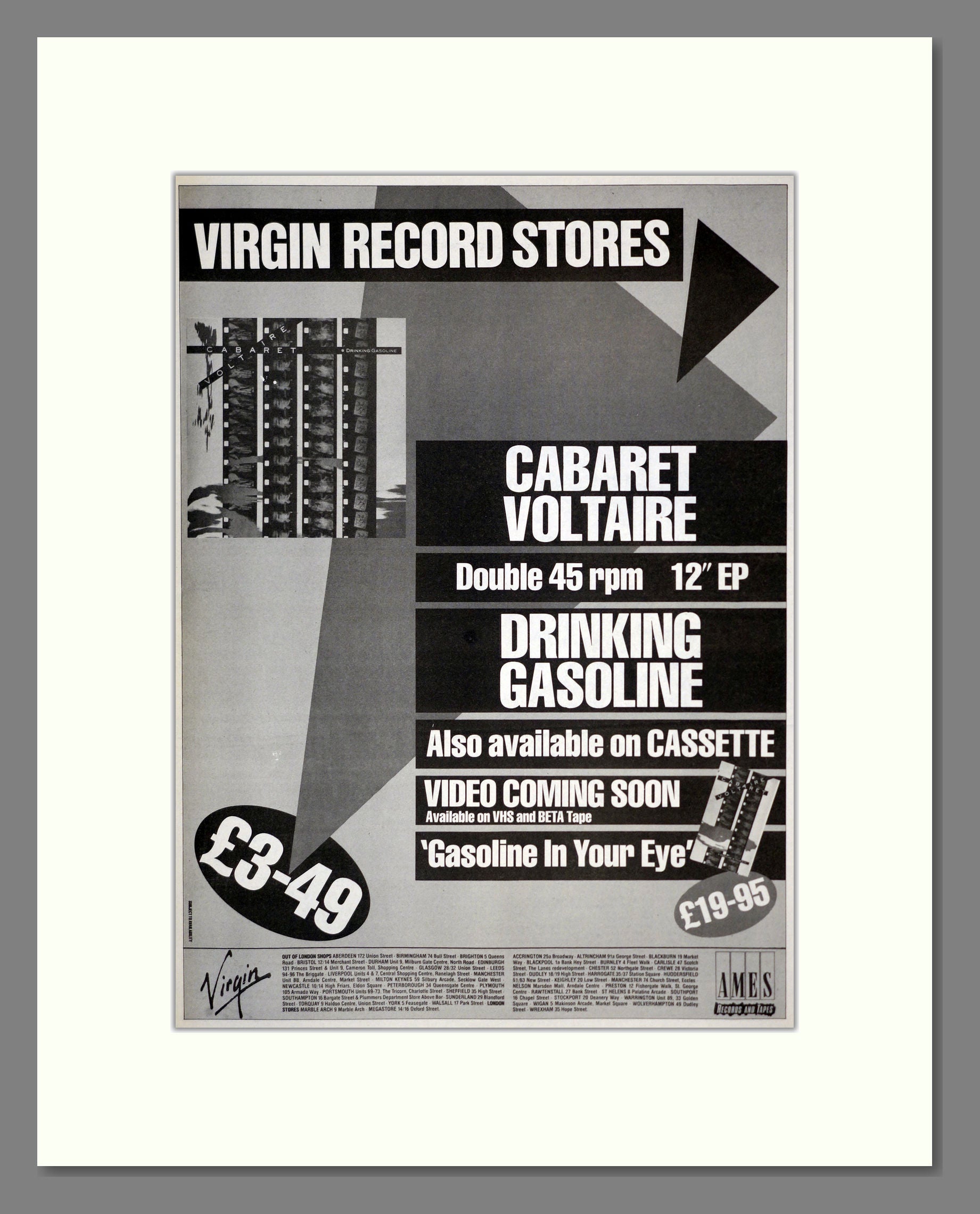 Cabaret Voltaire - Drinking Gasoline. Vintage Advert 1985 (ref AD17513)