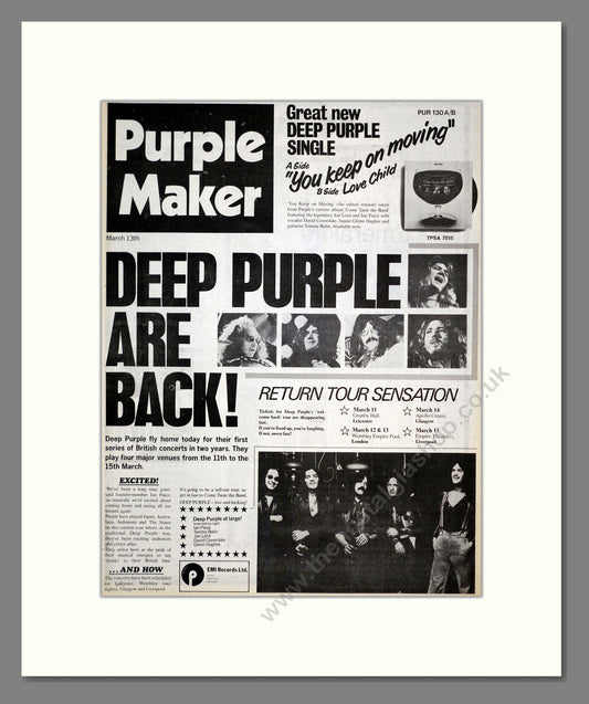 Deep Purple - Return Tour Sensation. Vintage Advert 1976 (ref AD17547)